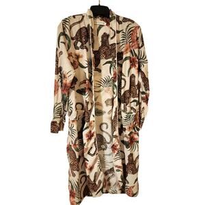 Desmond & Dempsey Robe Organic Cotton S Tropical Leopard Print Pockets Tie Belt